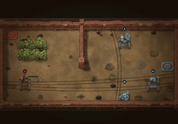 Blue's view of the same moment: Red's robot in the open; the Light crouched in the bush is hidden.