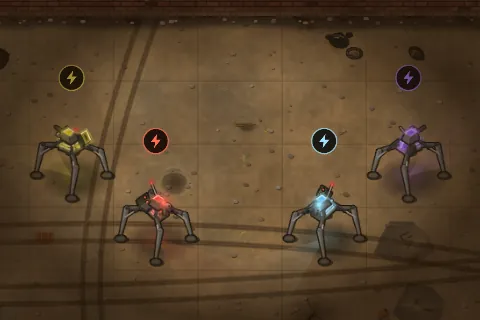The Light/Auto robot in all four team colours: red and blue from the front, yellow and purple from behind.